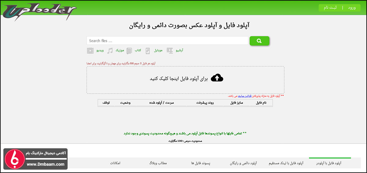 سایت اپلود فایل ایرانی آپلودر